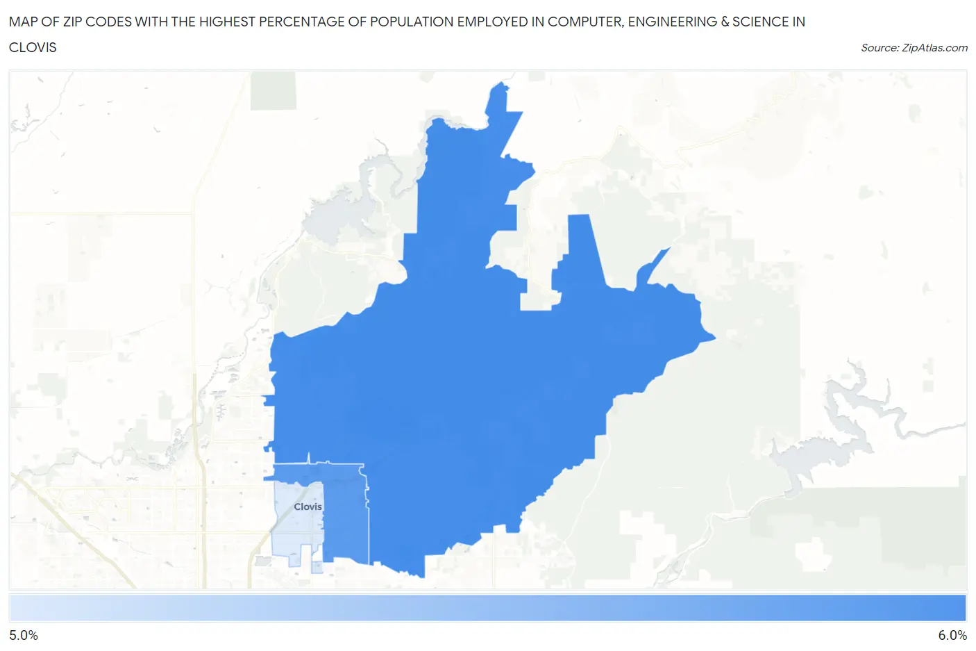 Zip Codes with the Highest Percentage of Population Employed in Computer, Engineering & Science in Clovis Map