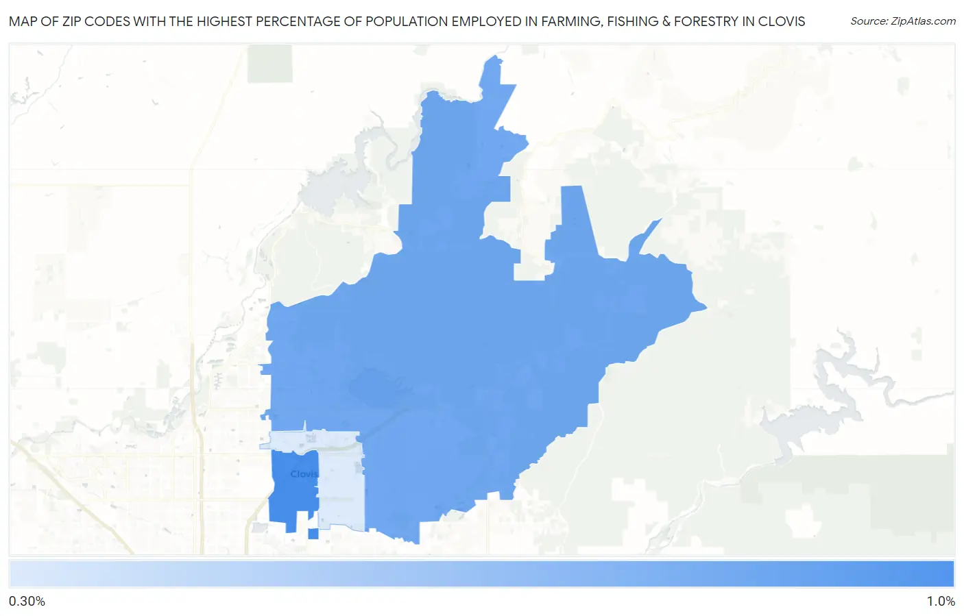 Zip Codes with the Highest Percentage of Population Employed in Farming, Fishing & Forestry in Clovis Map