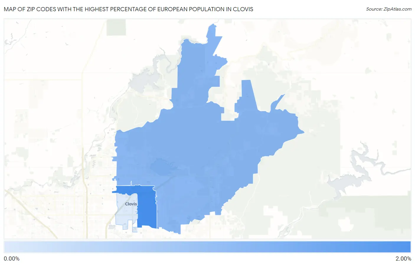 Zip Codes with the Highest Percentage of European Population in Clovis Map