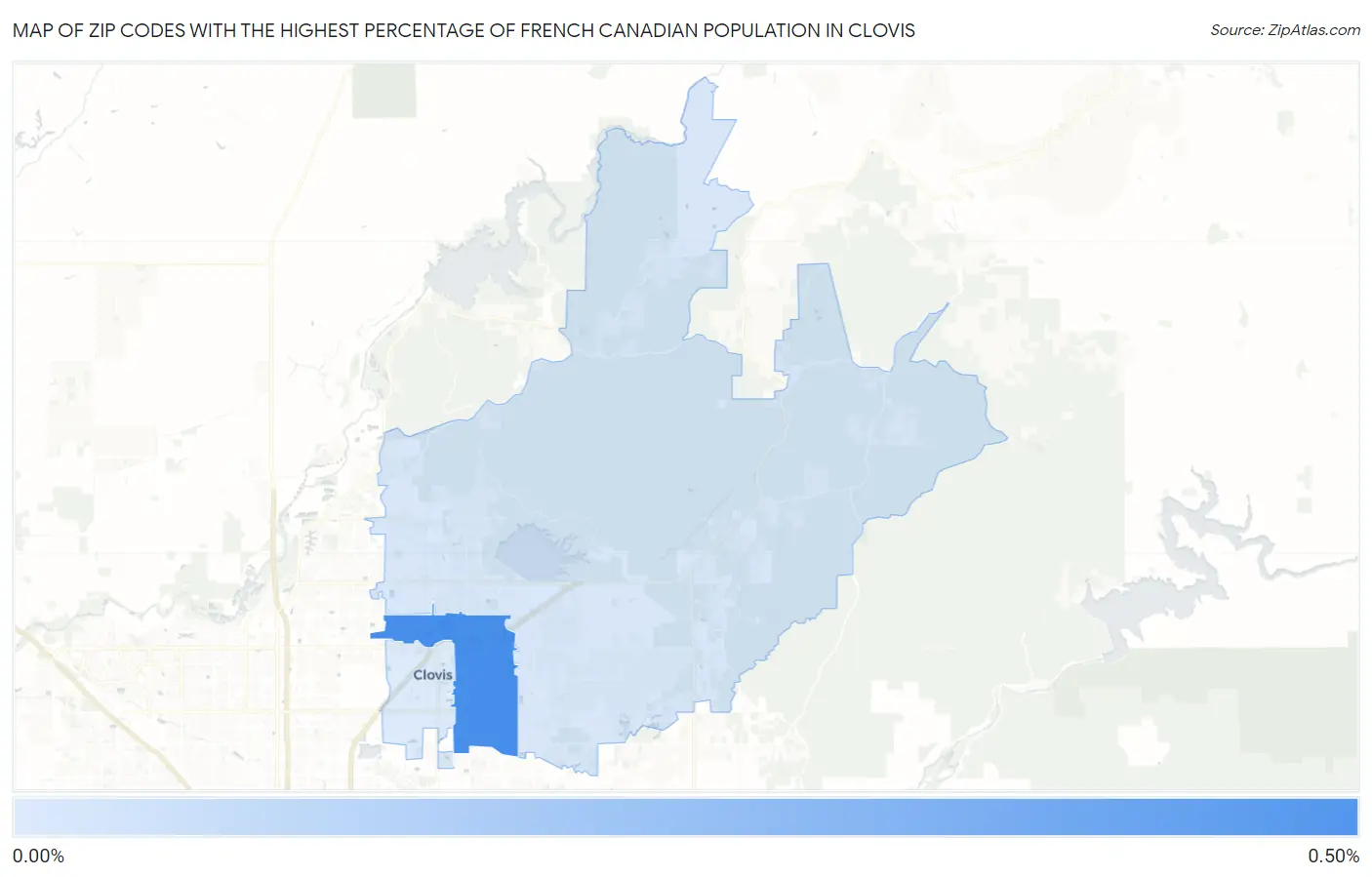 Zip Codes with the Highest Percentage of French Canadian Population in Clovis Map