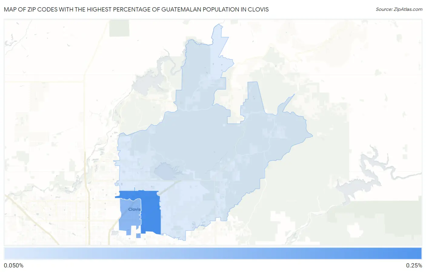 Zip Codes with the Highest Percentage of Guatemalan Population in Clovis Map