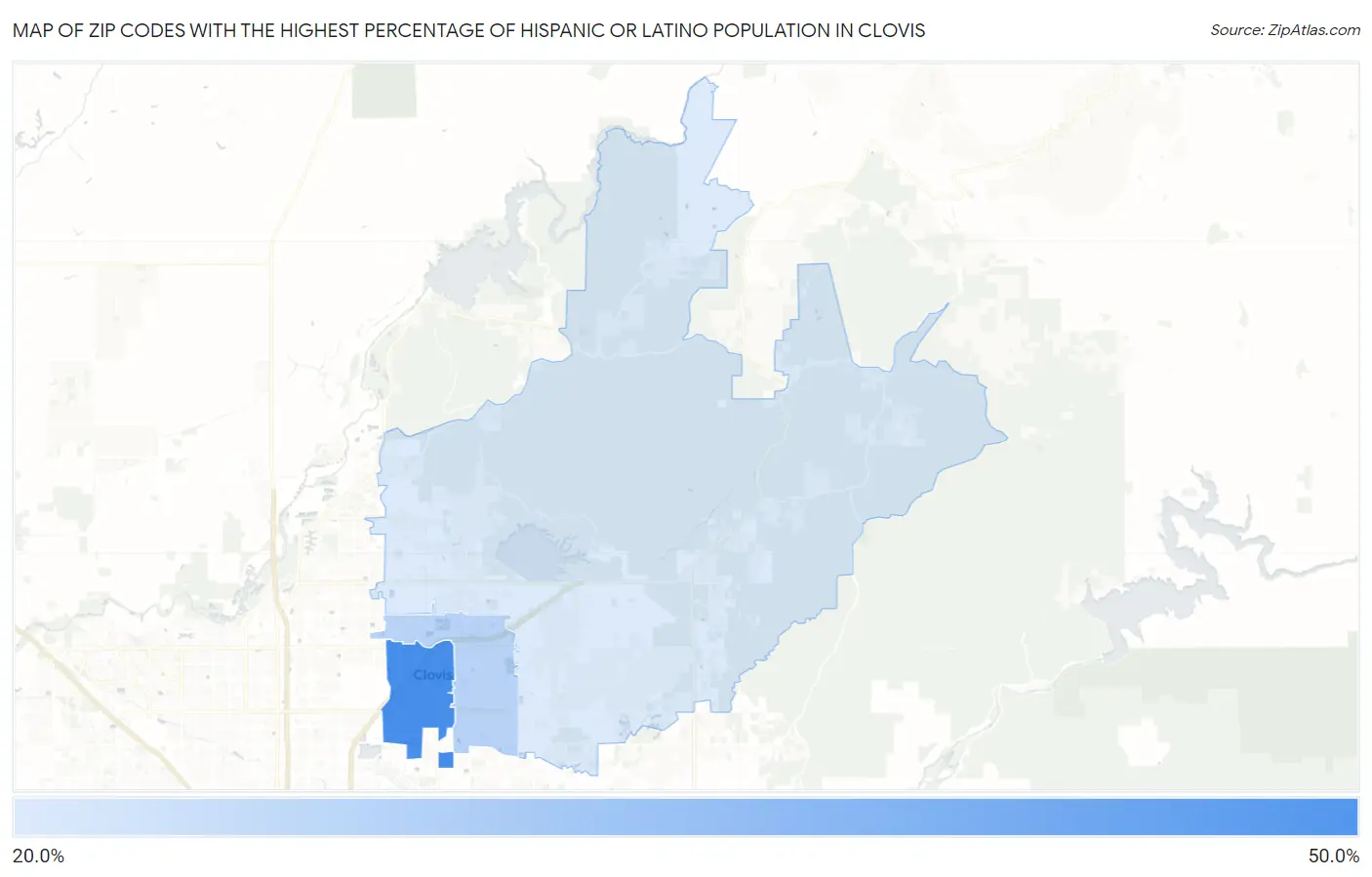 Zip Codes with the Highest Percentage of Hispanic or Latino Population in Clovis Map