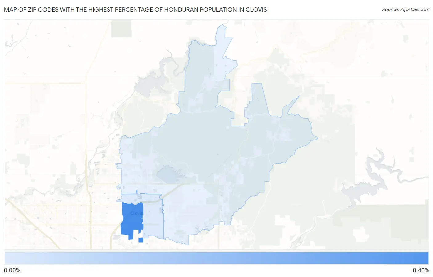 Zip Codes with the Highest Percentage of Honduran Population in Clovis Map