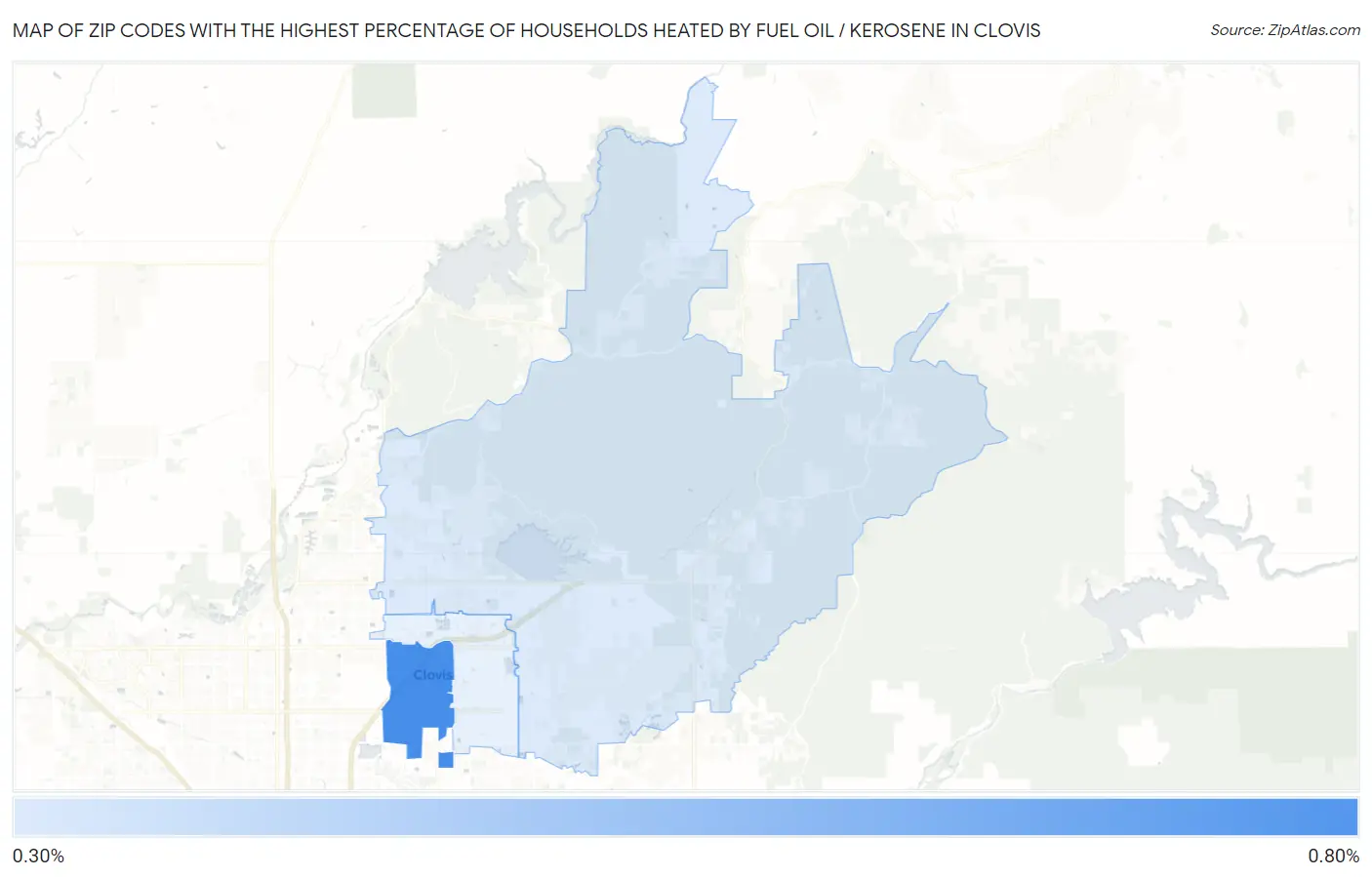 Zip Codes with the Highest Percentage of Households Heated by Fuel Oil / Kerosene in Clovis Map