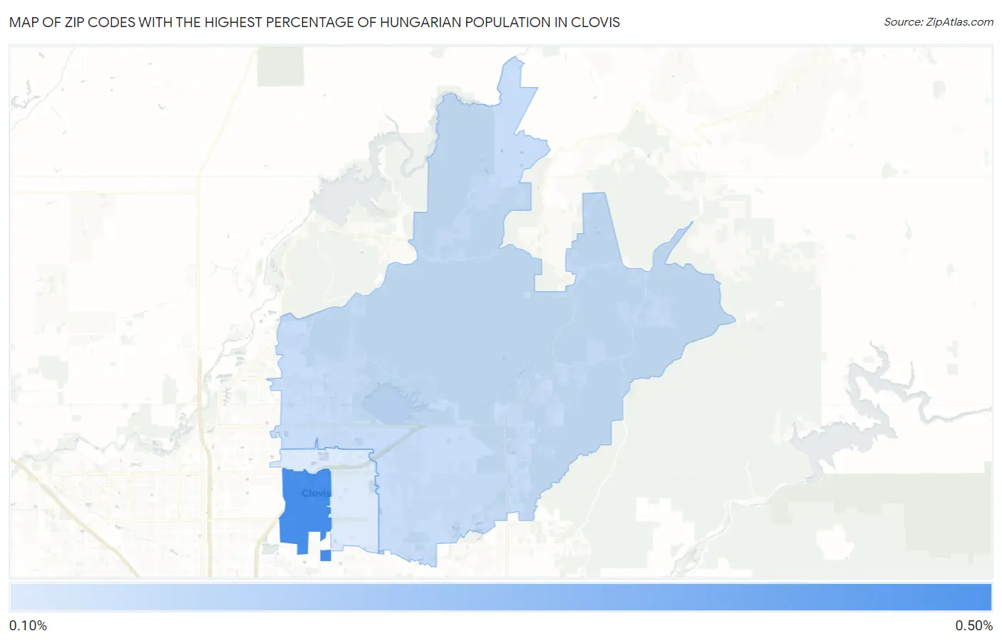 Zip Codes with the Highest Percentage of Hungarian Population in Clovis Map