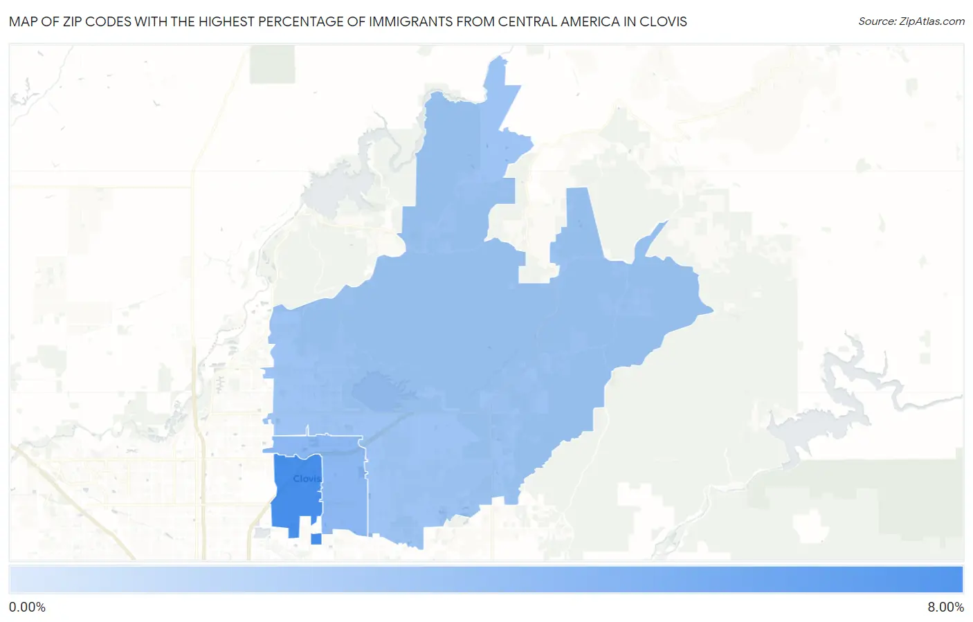 Zip Codes with the Highest Percentage of Immigrants from Central America in Clovis Map