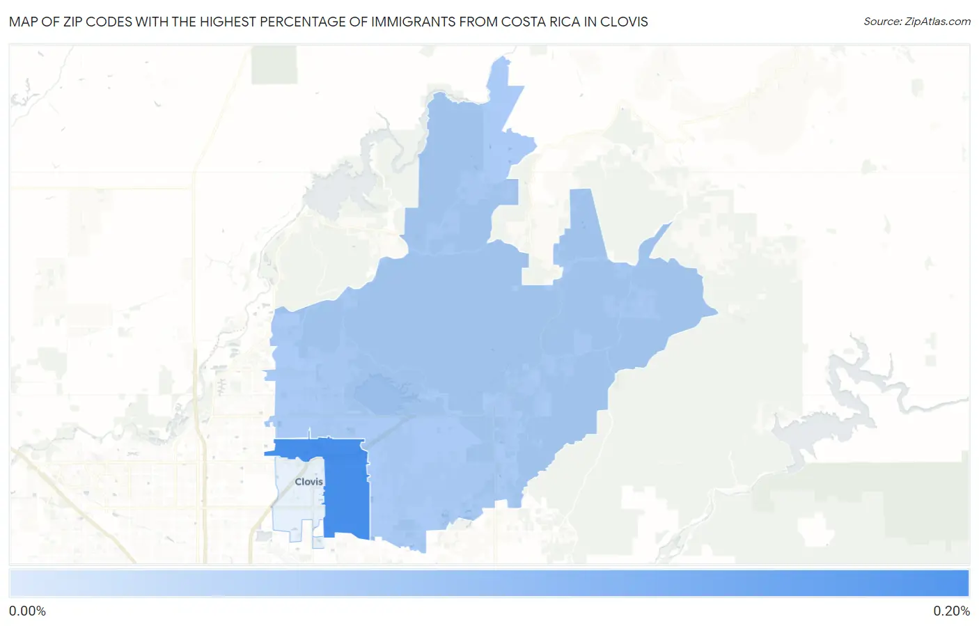 Zip Codes with the Highest Percentage of Immigrants from Costa Rica in Clovis Map