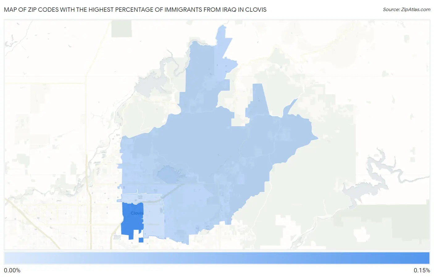 Zip Codes with the Highest Percentage of Immigrants from Iraq in Clovis Map