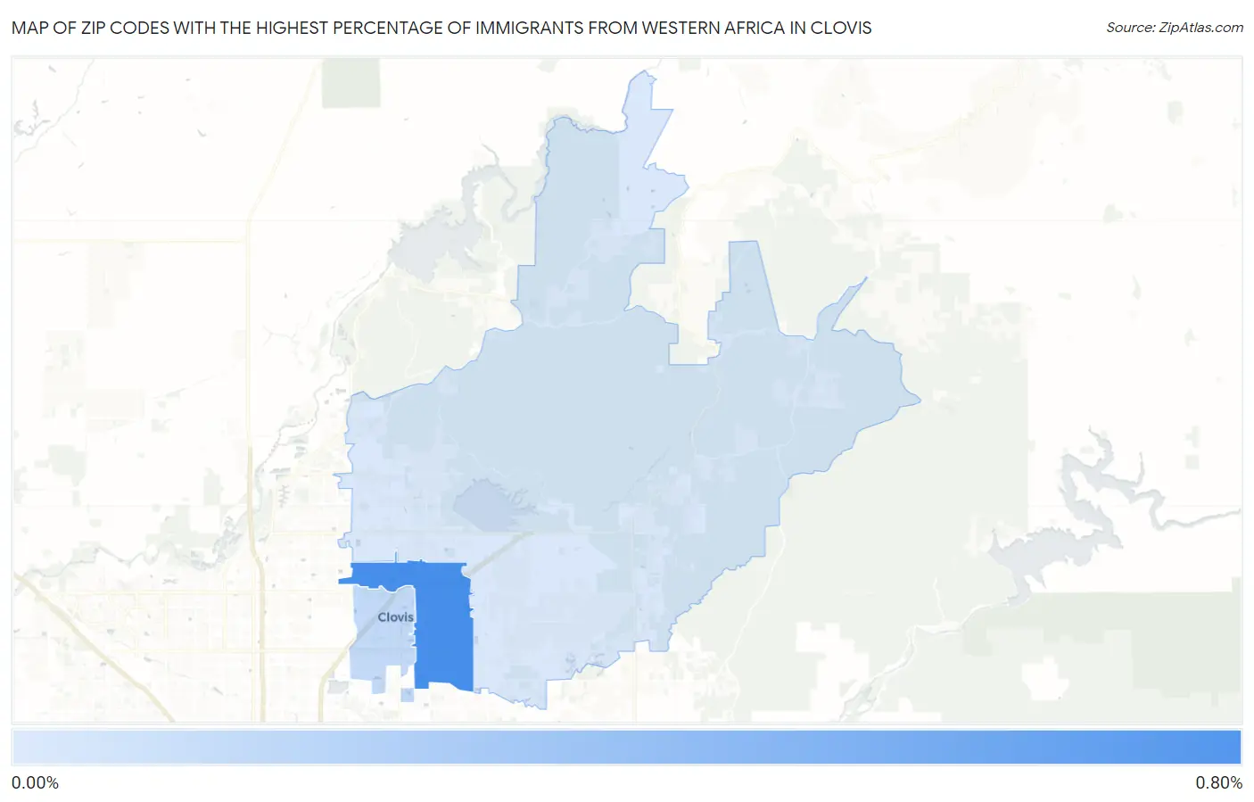 Zip Codes with the Highest Percentage of Immigrants from Western Africa in Clovis Map