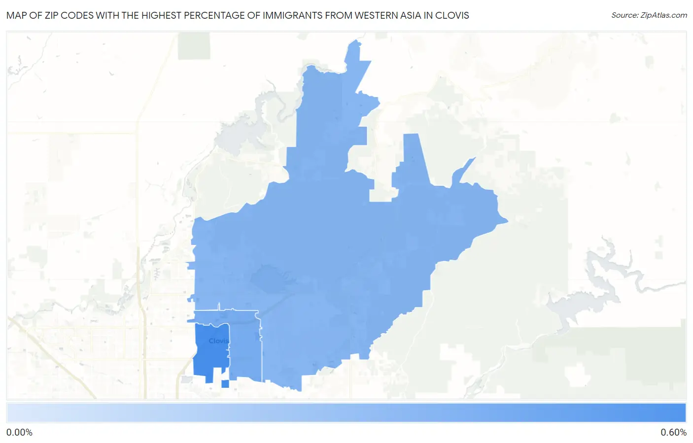 Zip Codes with the Highest Percentage of Immigrants from Western Asia in Clovis Map