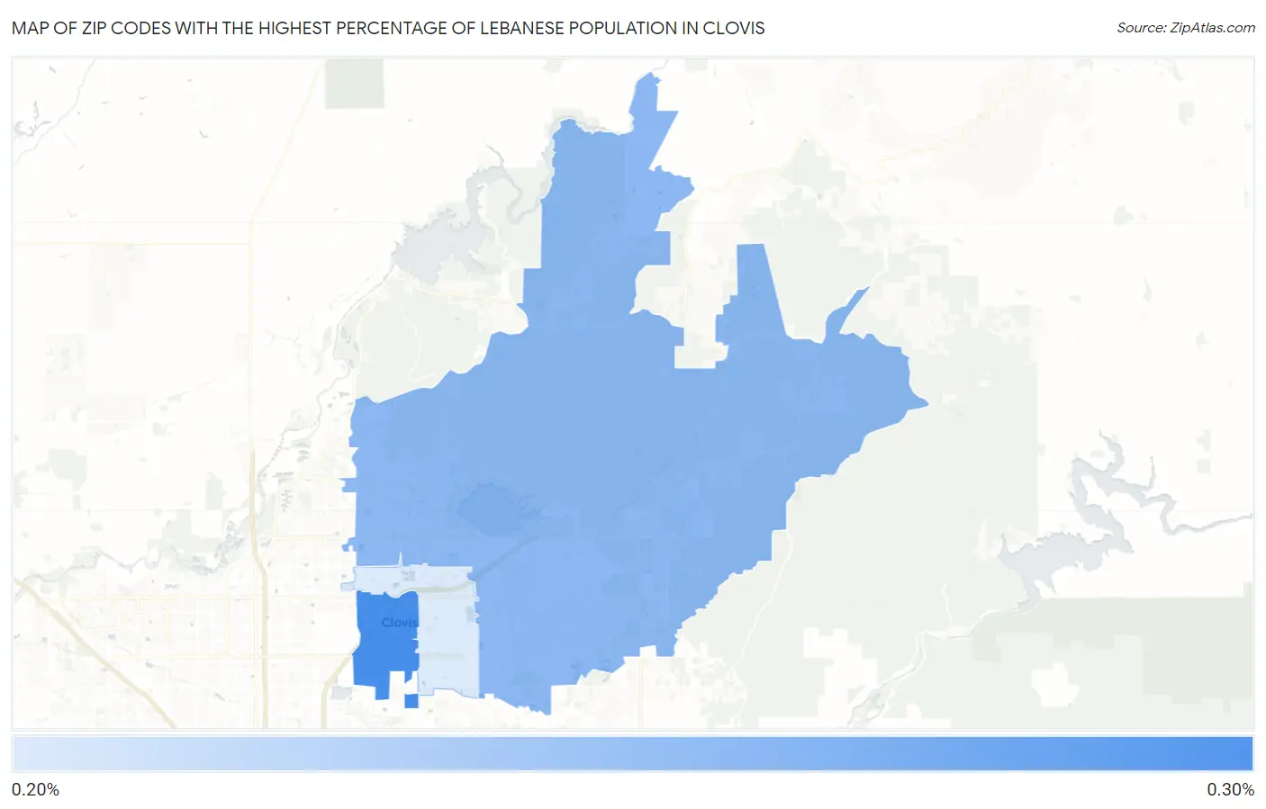 Zip Codes with the Highest Percentage of Lebanese Population in Clovis Map
