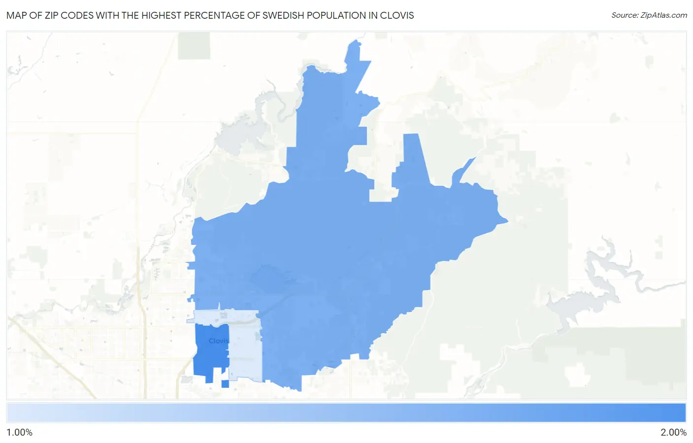 Zip Codes with the Highest Percentage of Swedish Population in Clovis Map