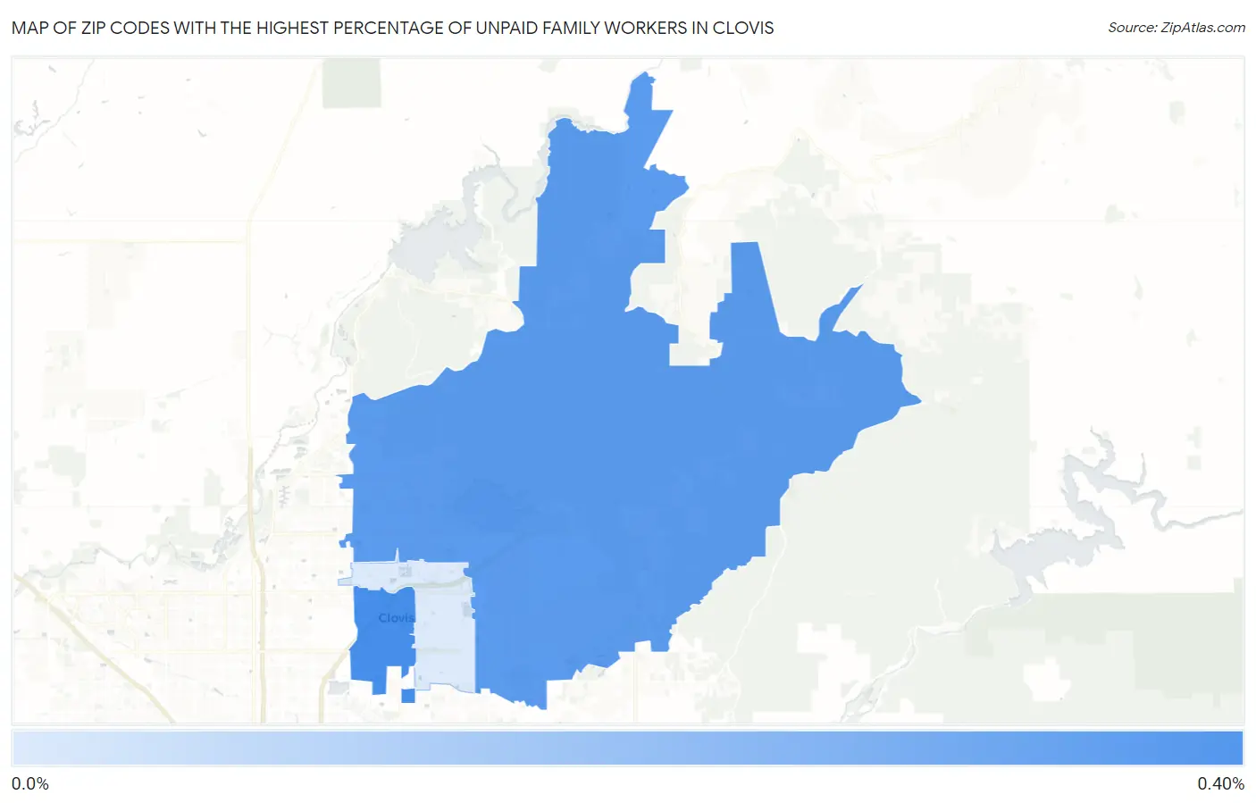 Zip Codes with the Highest Percentage of Unpaid Family Workers in Clovis Map