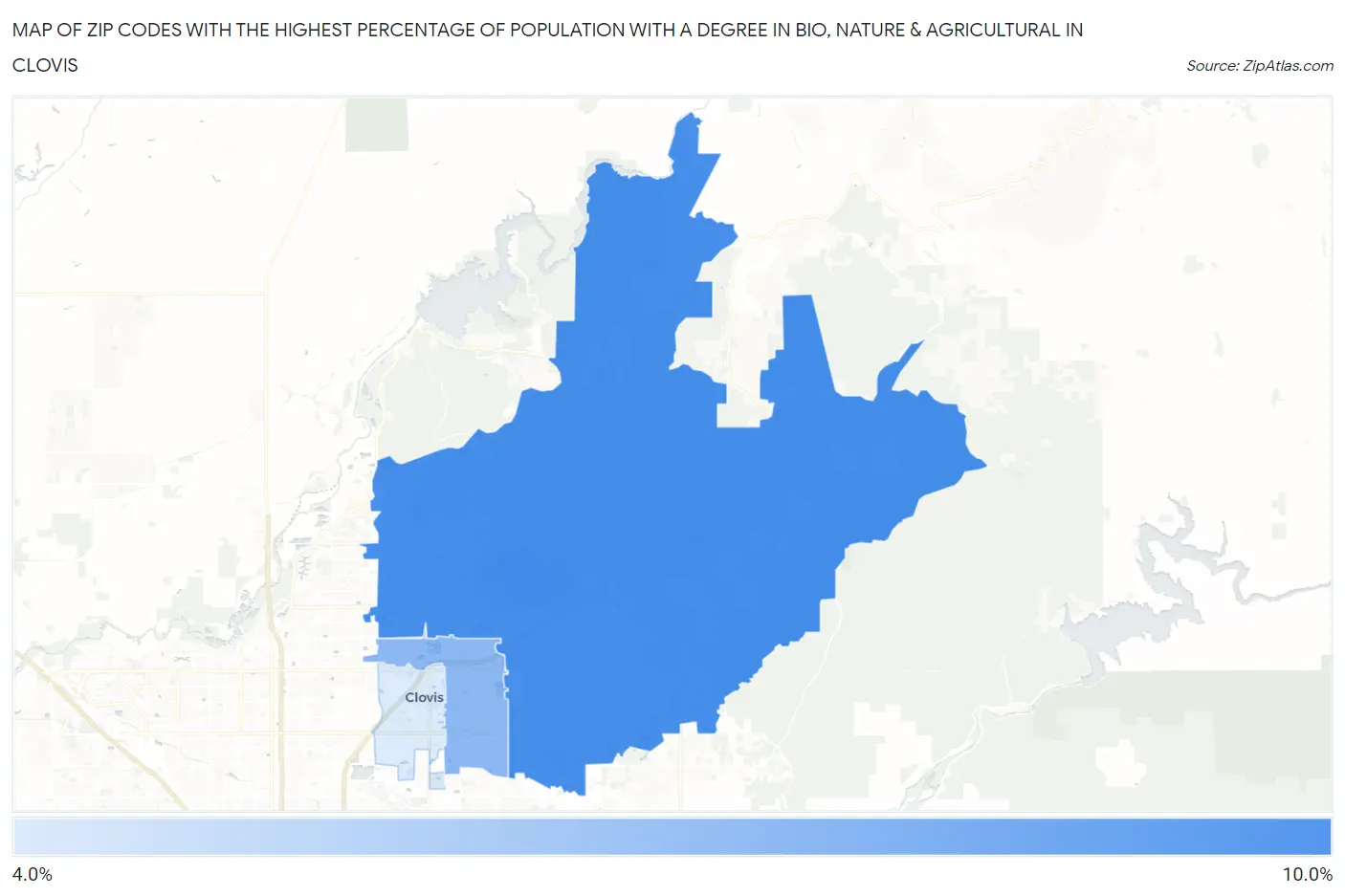 Zip Codes with the Highest Percentage of Population with a Degree in Bio, Nature & Agricultural in Clovis Map