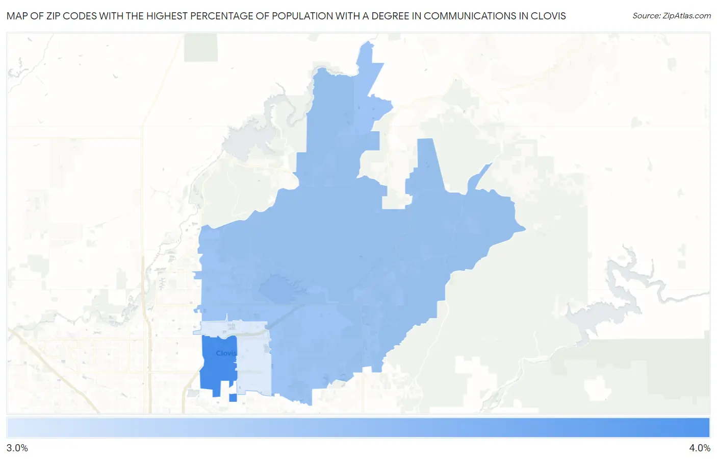 Zip Codes with the Highest Percentage of Population with a Degree in Communications in Clovis Map