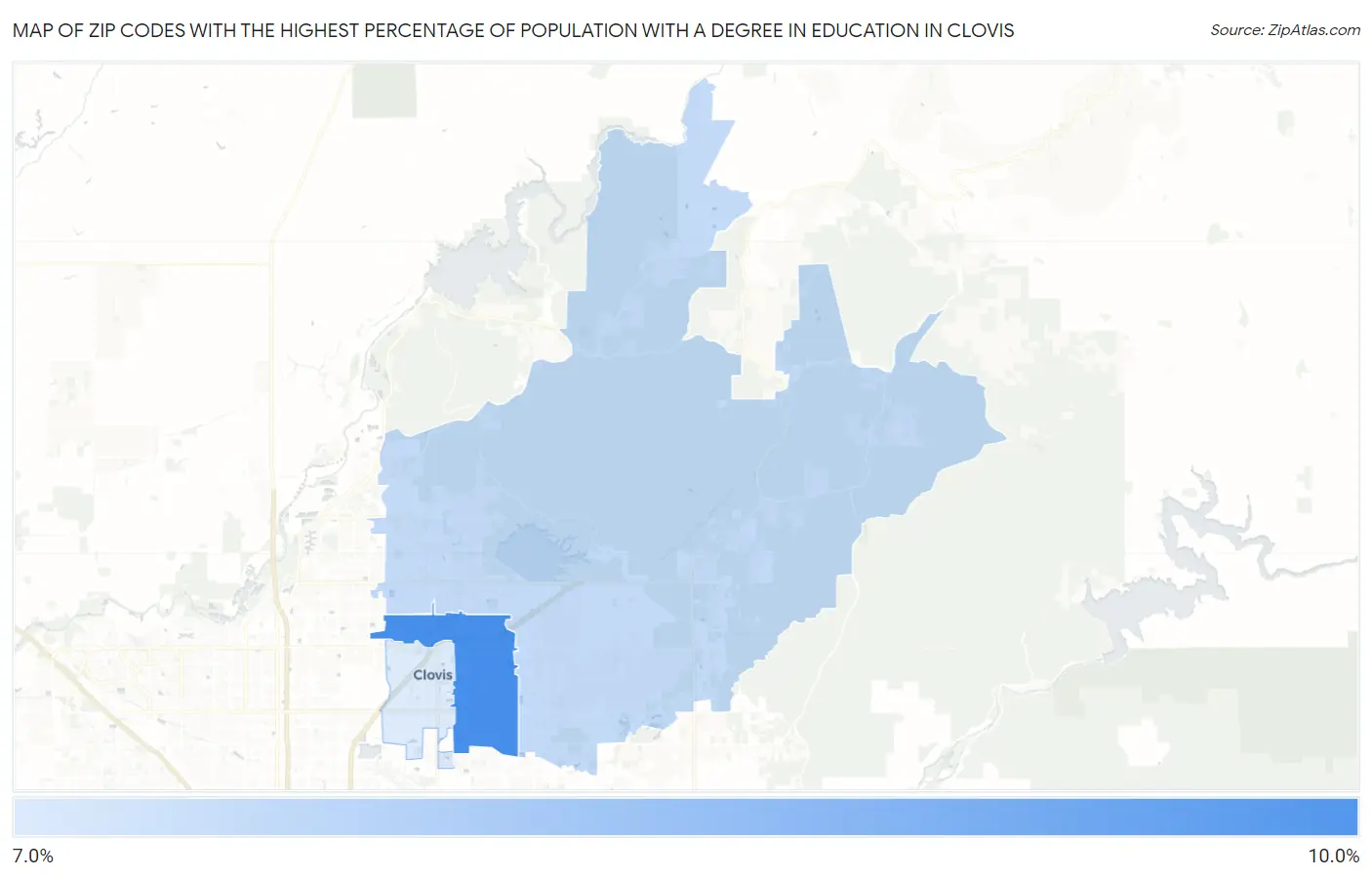 Zip Codes with the Highest Percentage of Population with a Degree in Education in Clovis Map