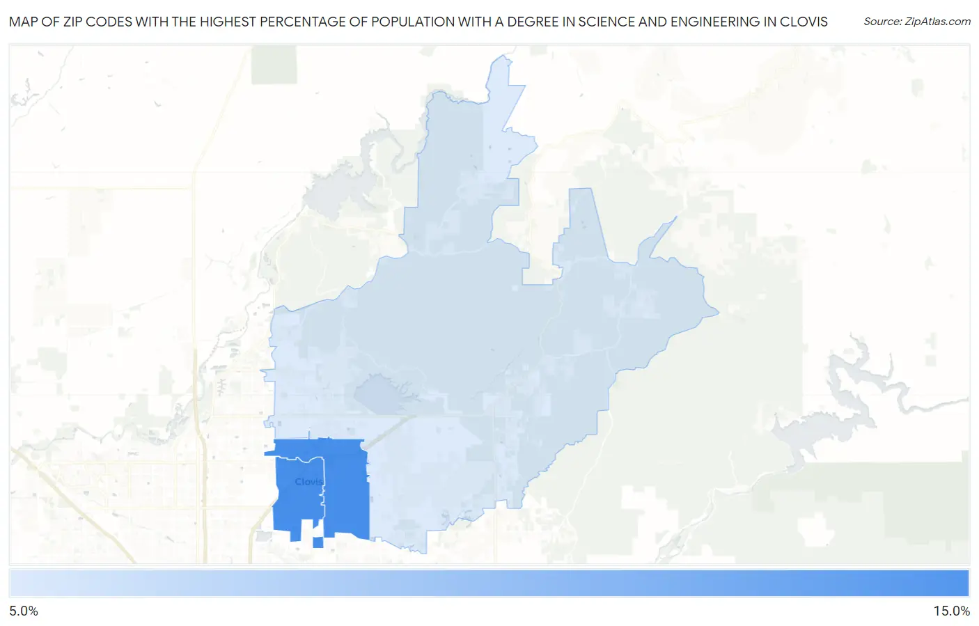 Zip Codes with the Highest Percentage of Population with a Degree in Science and Engineering in Clovis Map