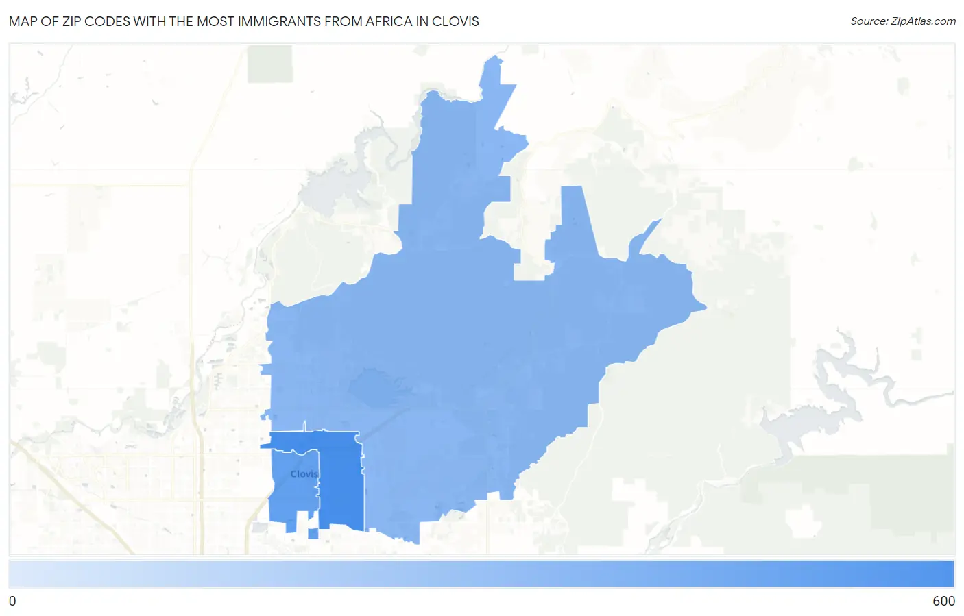 Zip Codes with the Most Immigrants from Africa in Clovis Map