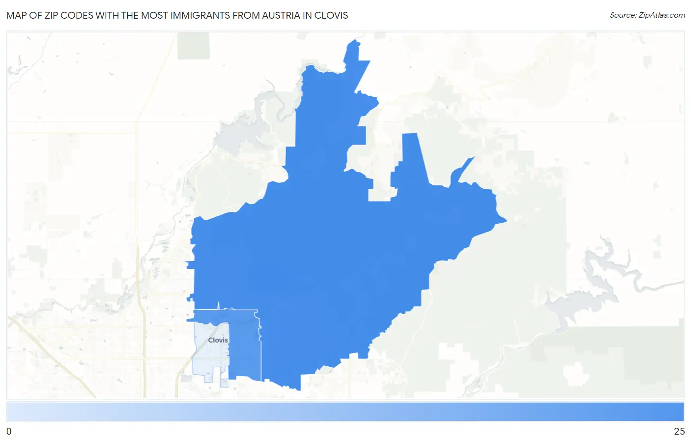 Zip Codes with the Most Immigrants from Austria in Clovis Map