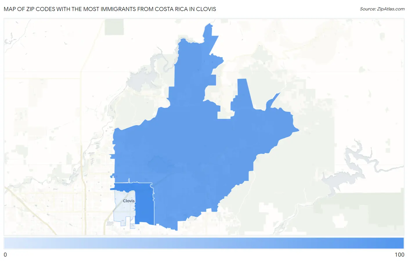 Zip Codes with the Most Immigrants from Costa Rica in Clovis Map