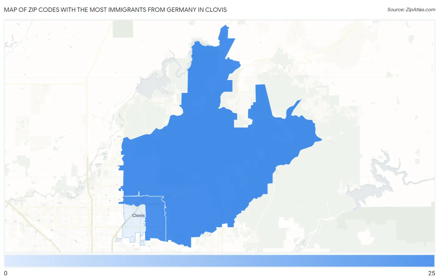 Zip Codes with the Most Immigrants from Germany in Clovis Map
