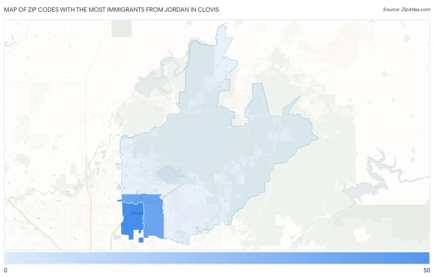 Zip Codes with the Most Immigrants from Jordan in Clovis Map