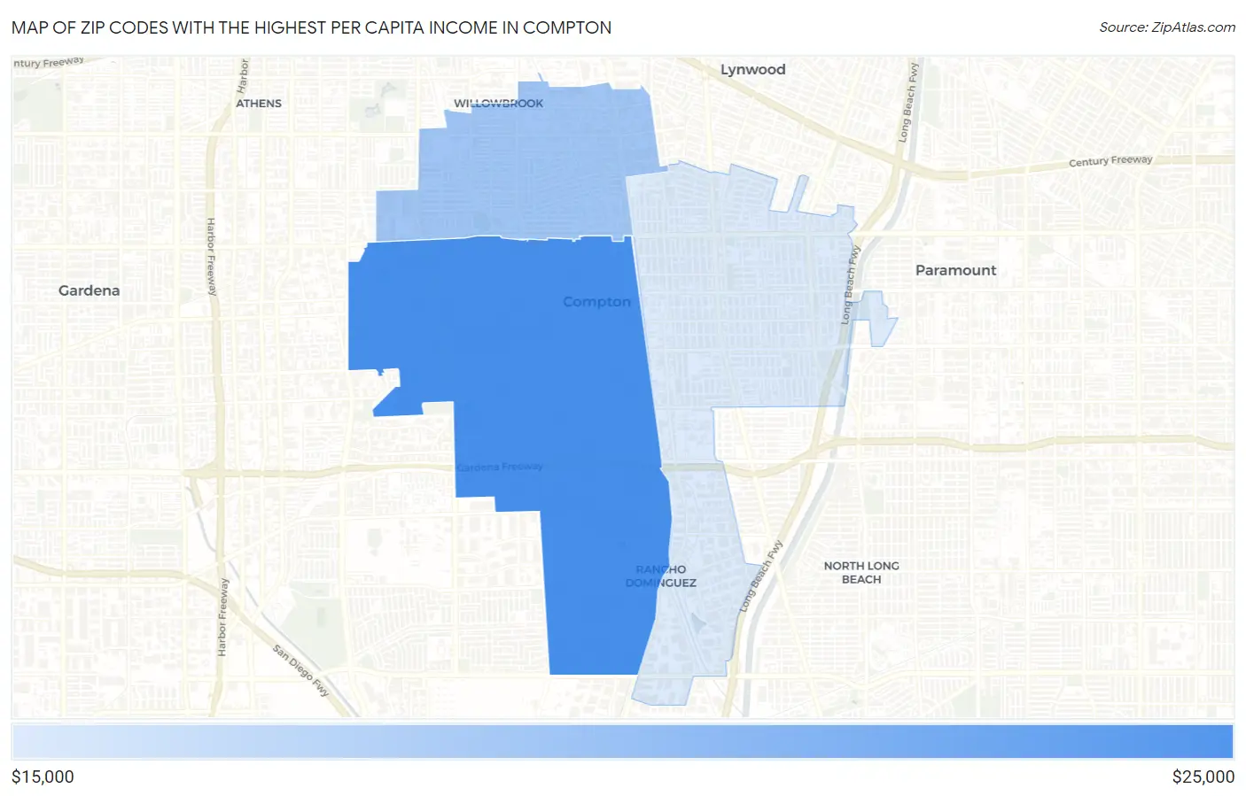 Zip Codes with the Highest Per Capita Income in Compton Map