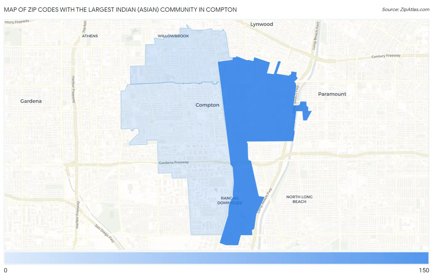 Zip Codes with the Largest Indian (Asian) Community in Compton Map