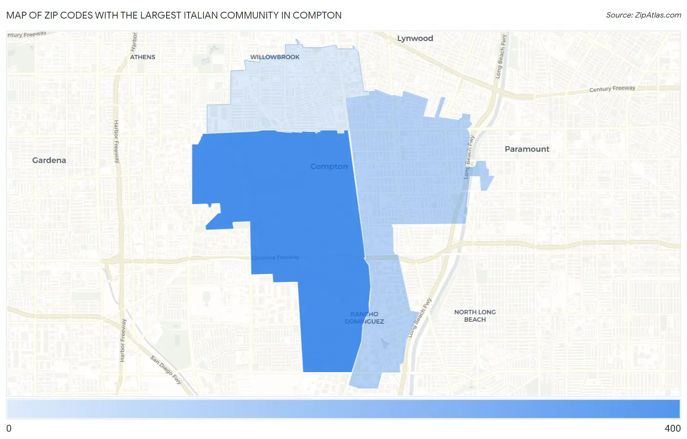 Zip Codes with the Largest Italian Community in Compton Map