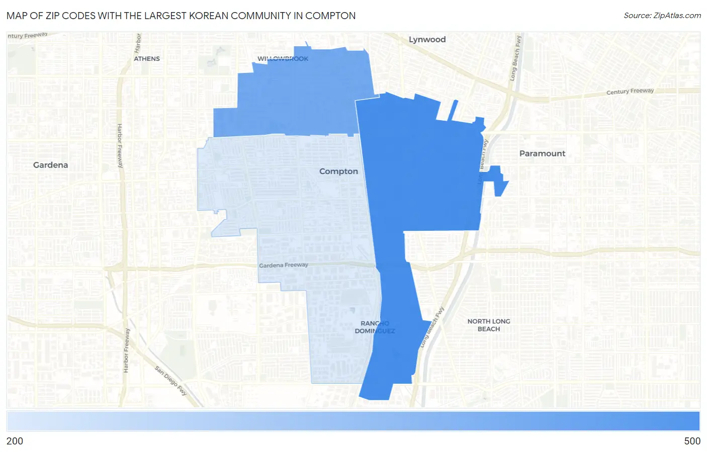 Zip Codes with the Largest Korean Community in Compton Map