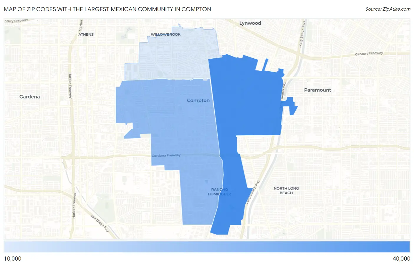 Zip Codes with the Largest Mexican Community in Compton Map