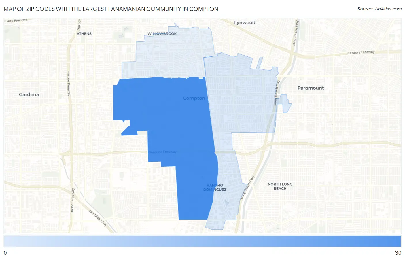 Zip Codes with the Largest Panamanian Community in Compton Map