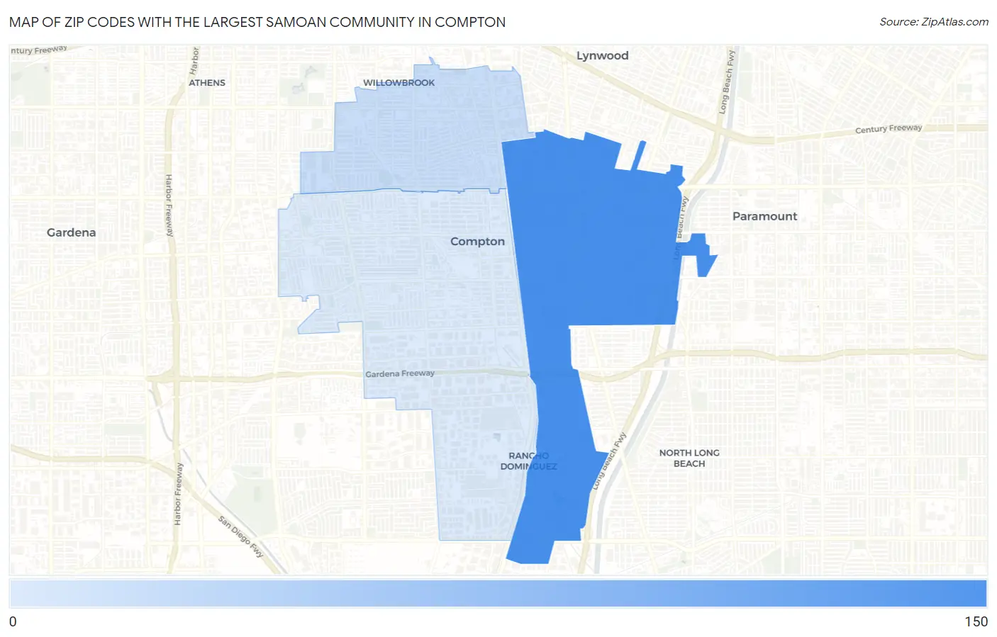 Zip Codes with the Largest Samoan Community in Compton Map