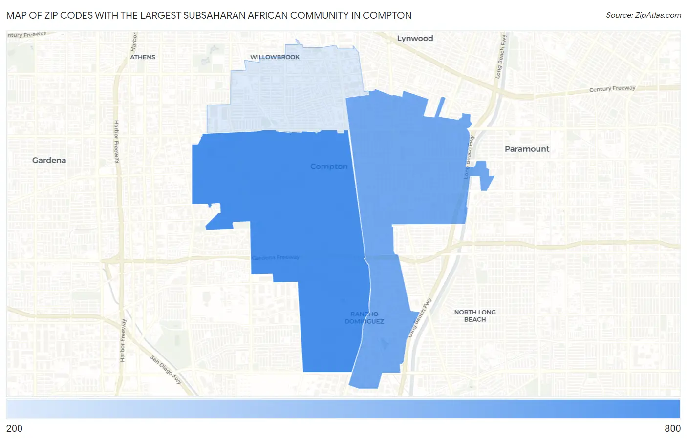 Zip Codes with the Largest Subsaharan African Community in Compton Map
