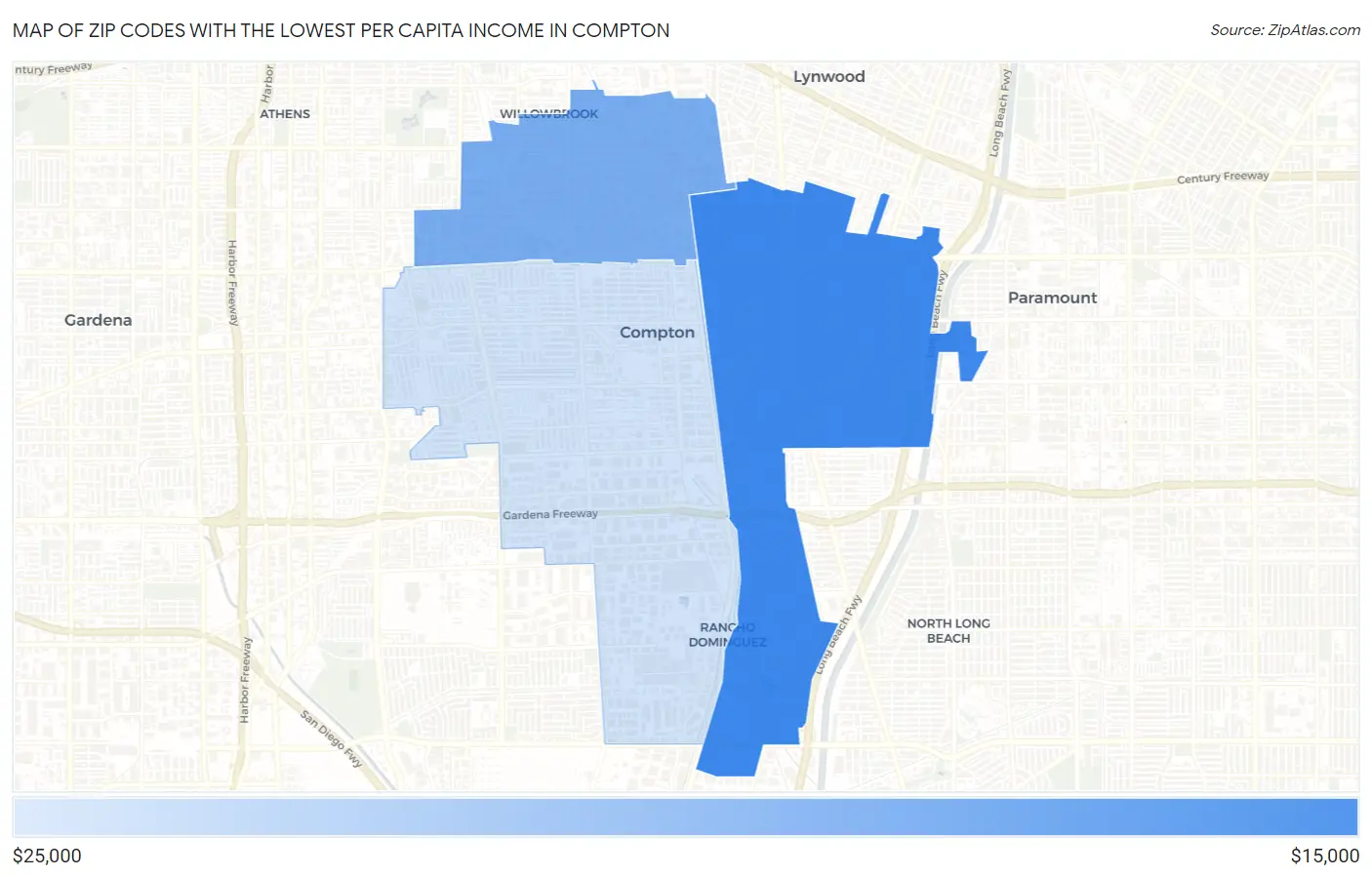 Zip Codes with the Lowest Per Capita Income in Compton Map