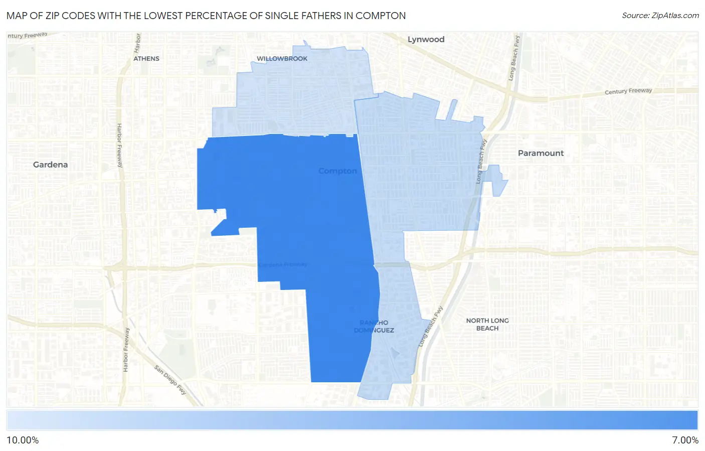 Zip Codes with the Lowest Percentage of Single Fathers in Compton Map