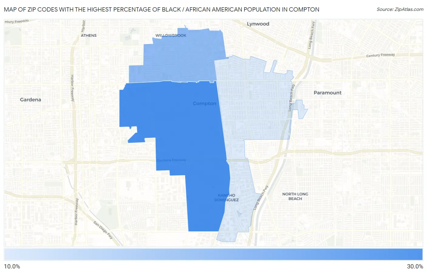 Zip Codes with the Highest Percentage of Black / African American Population in Compton Map