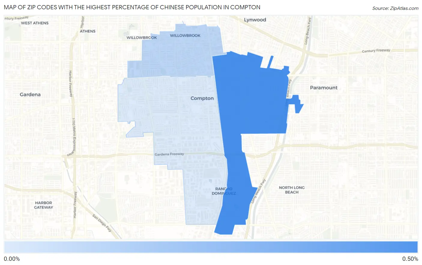Zip Codes with the Highest Percentage of Chinese Population in Compton Map