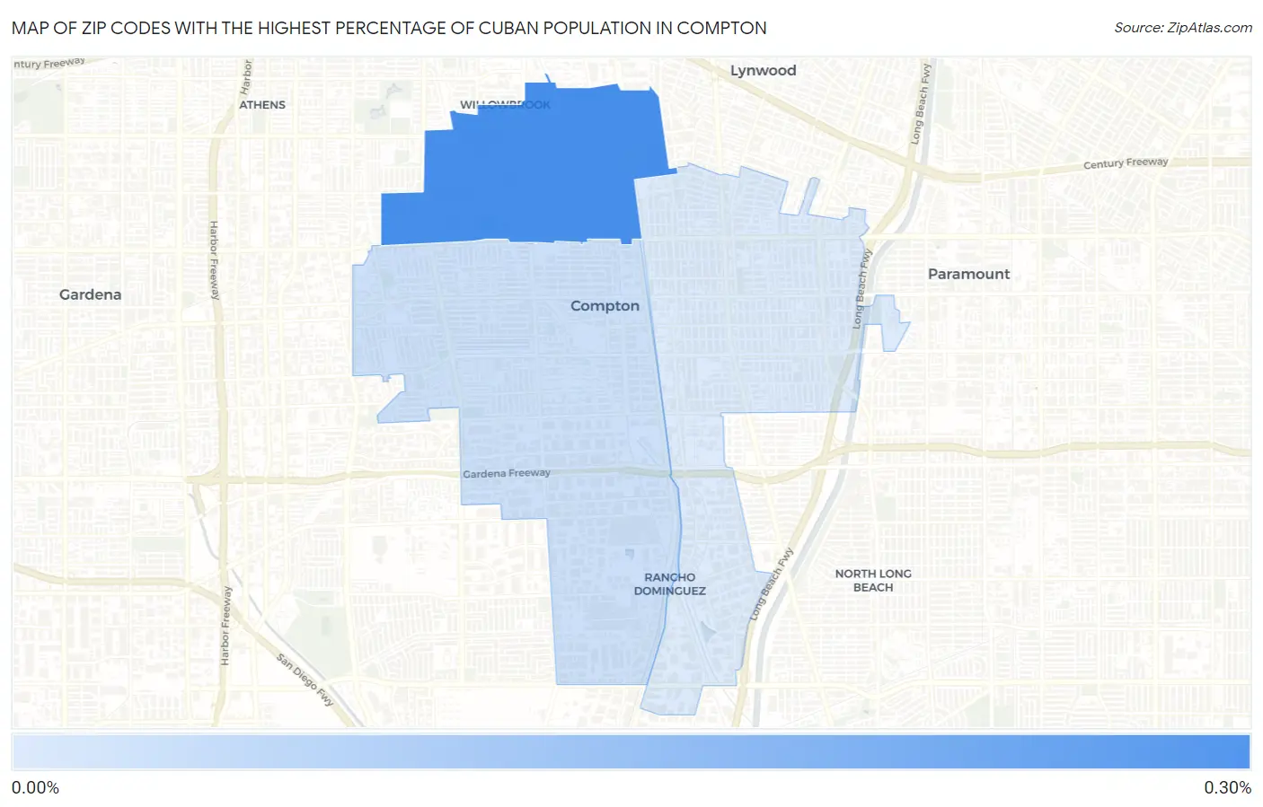 Zip Codes with the Highest Percentage of Cuban Population in Compton Map