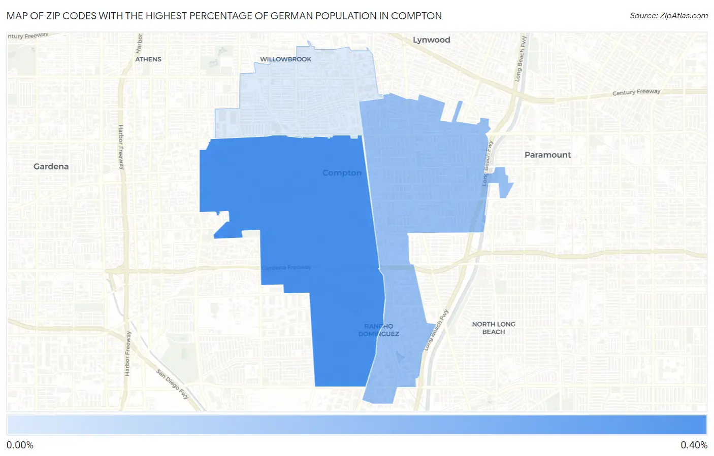 Zip Codes with the Highest Percentage of German Population in Compton Map