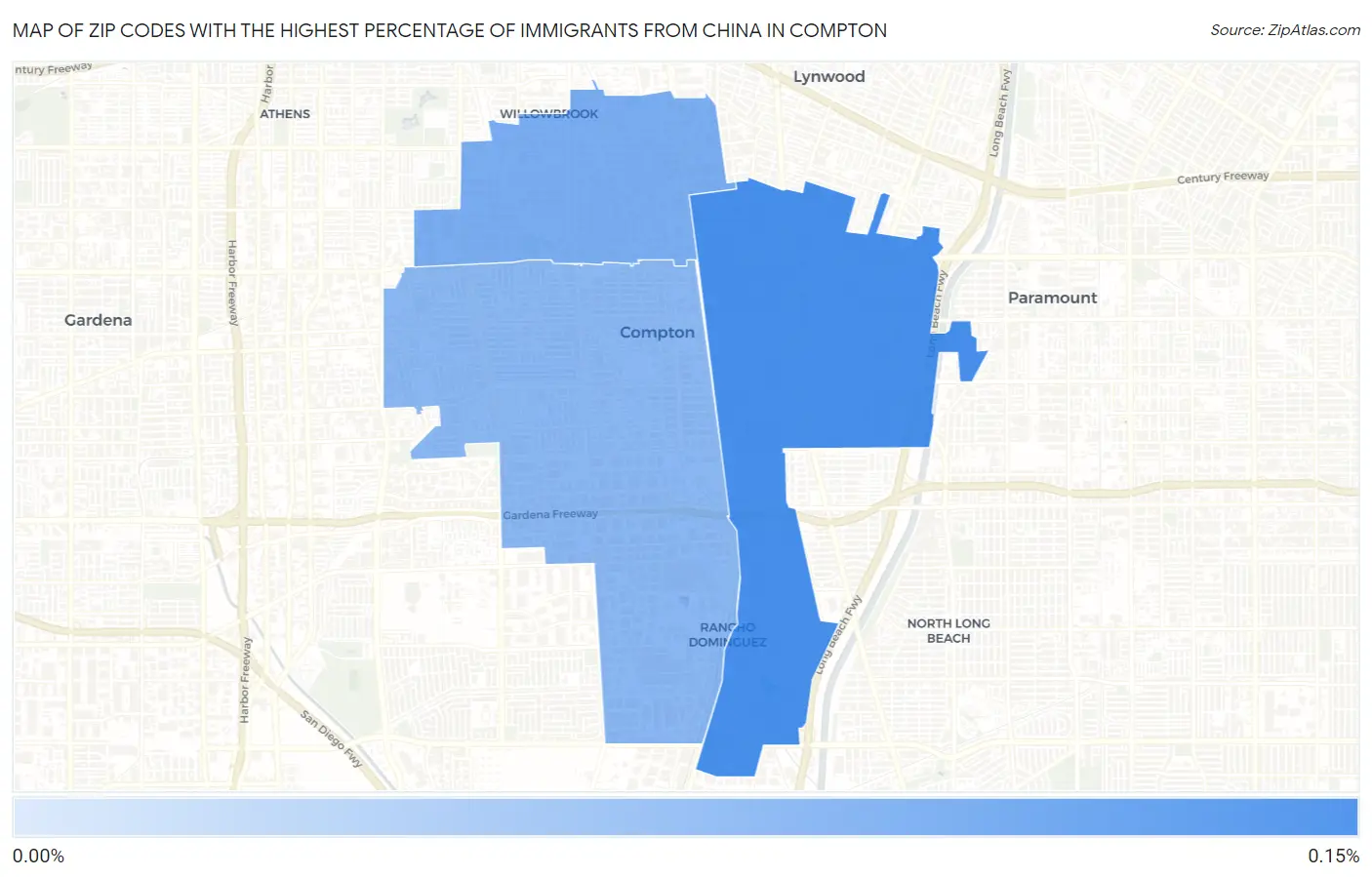 Zip Codes with the Highest Percentage of Immigrants from China in Compton Map