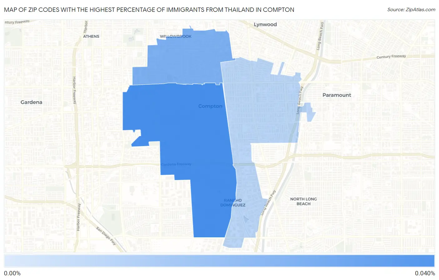Zip Codes with the Highest Percentage of Immigrants from Thailand in Compton Map