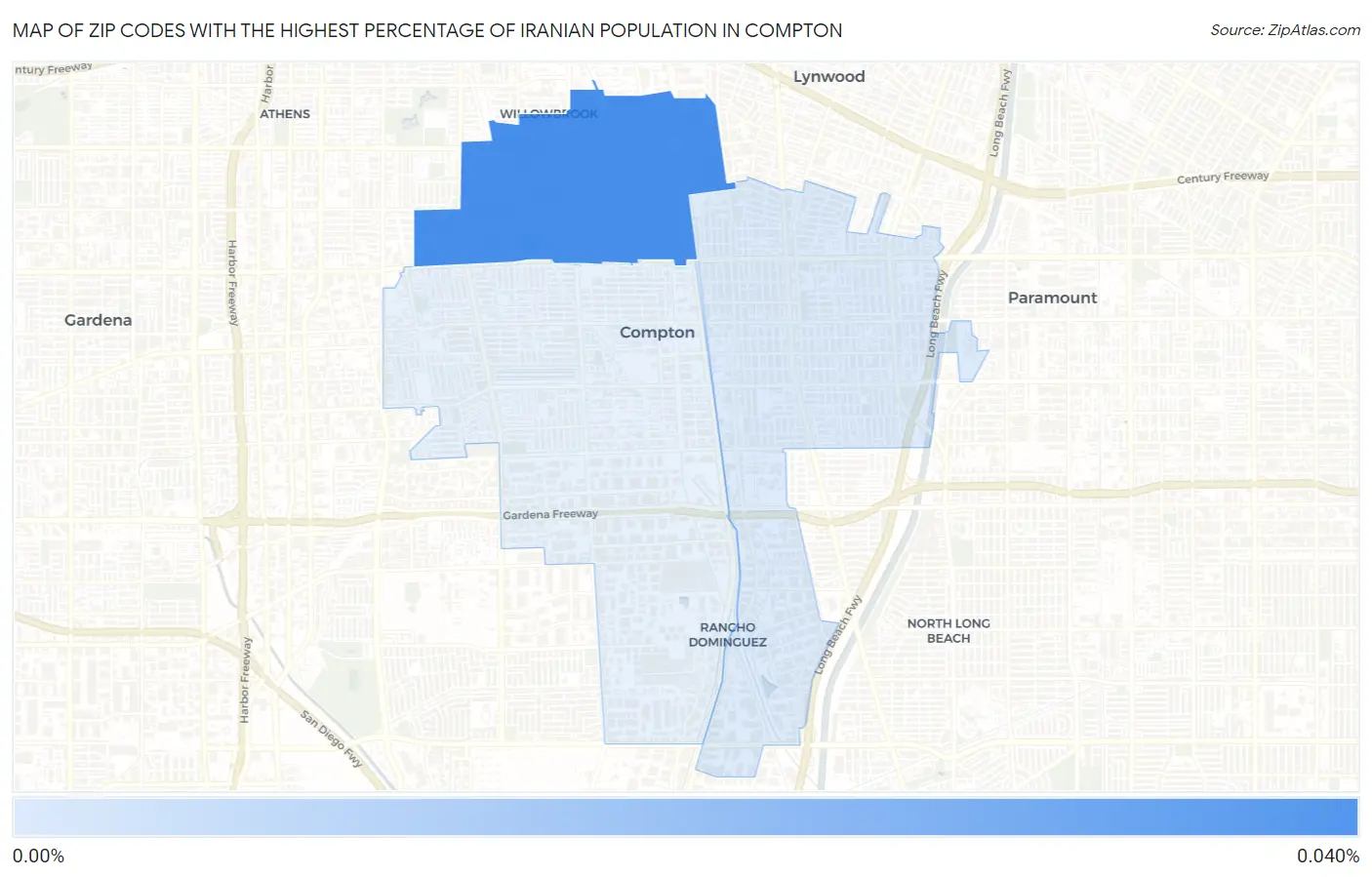 Zip Codes with the Highest Percentage of Iranian Population in Compton Map