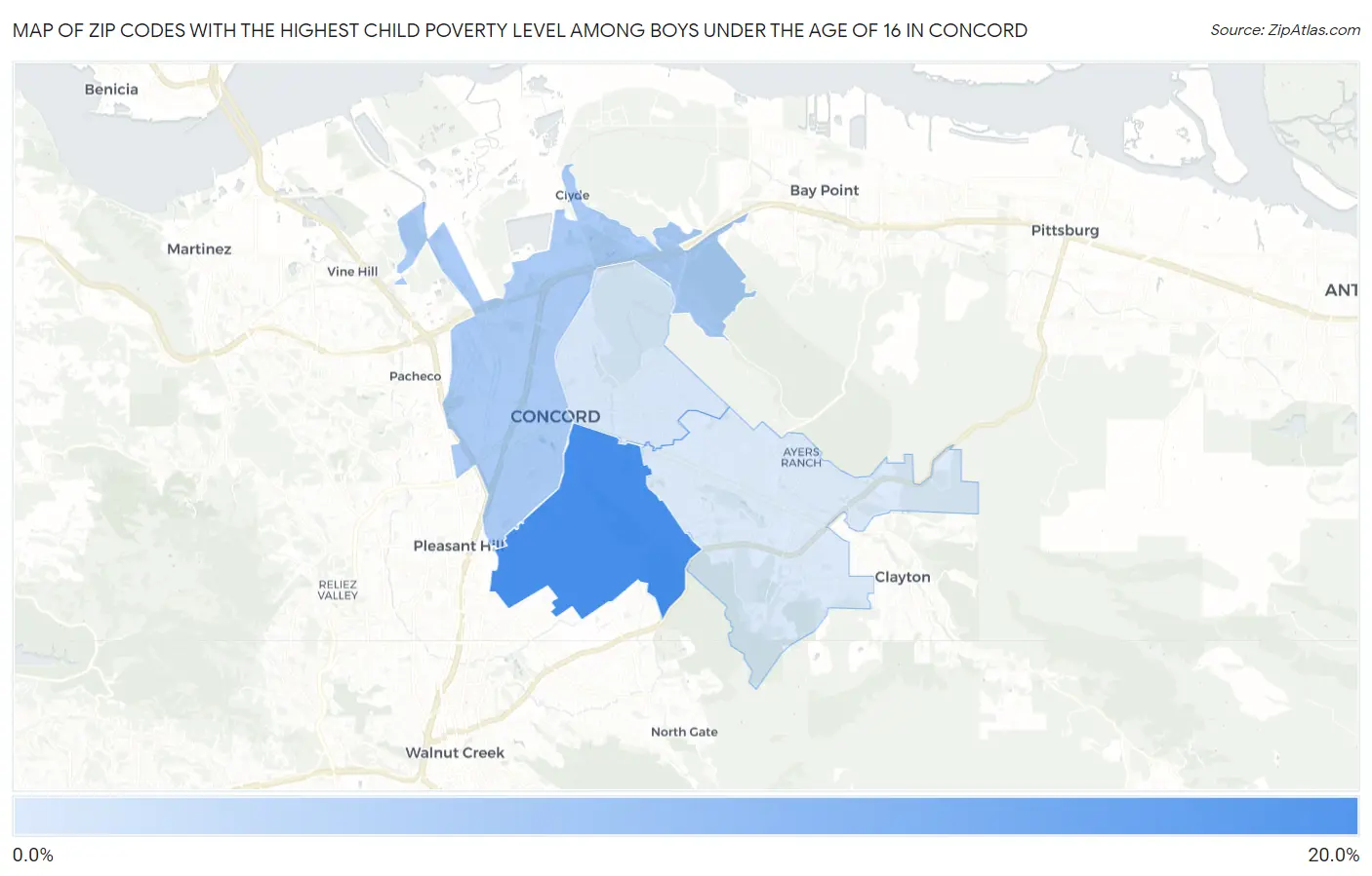 Zip Codes with the Highest Child Poverty Level Among Boys Under the Age of 16 in Concord Map