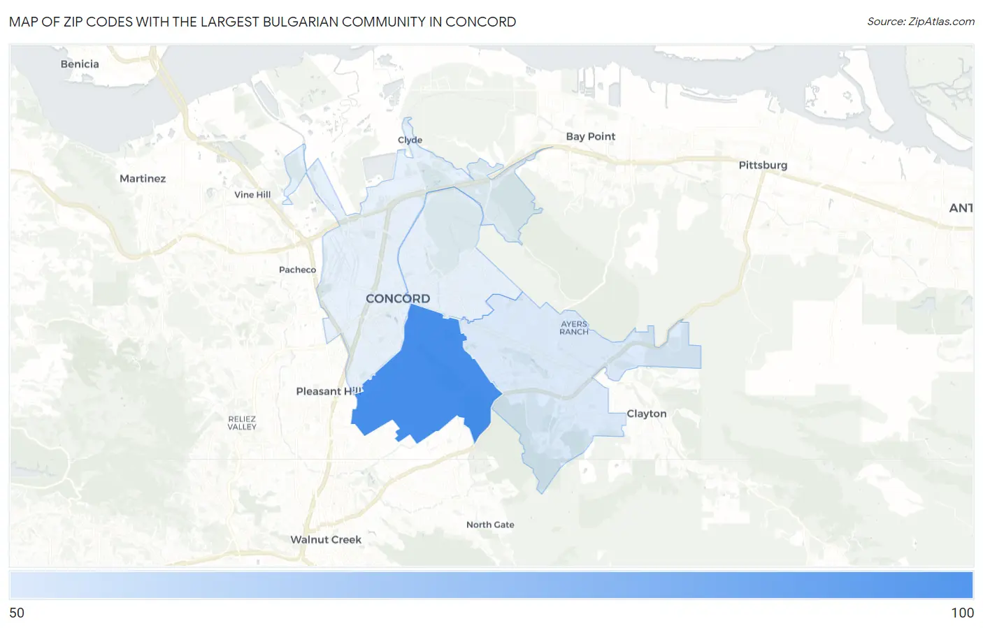 Zip Codes with the Largest Bulgarian Community in Concord Map