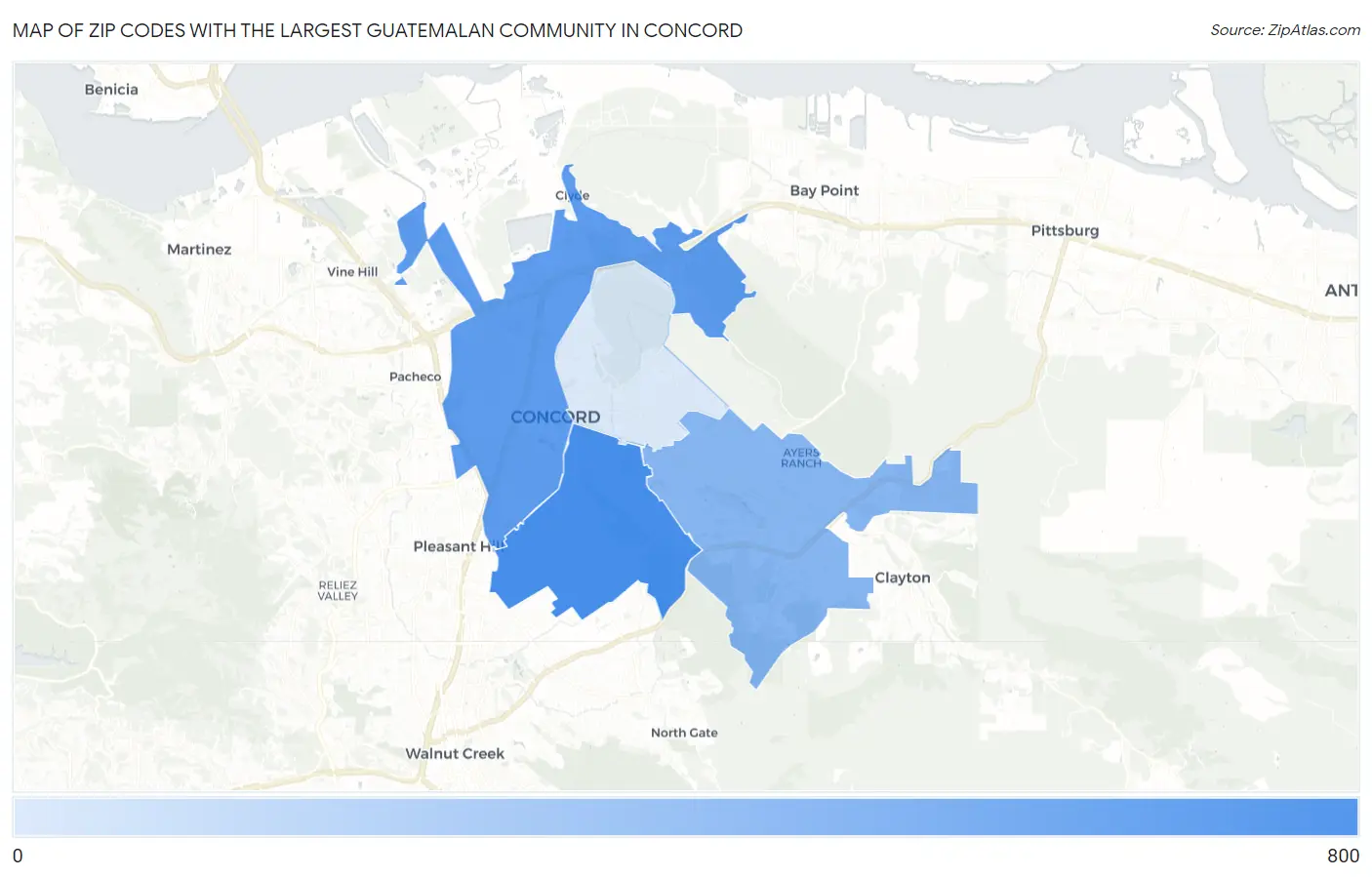 Zip Codes with the Largest Guatemalan Community in Concord Map