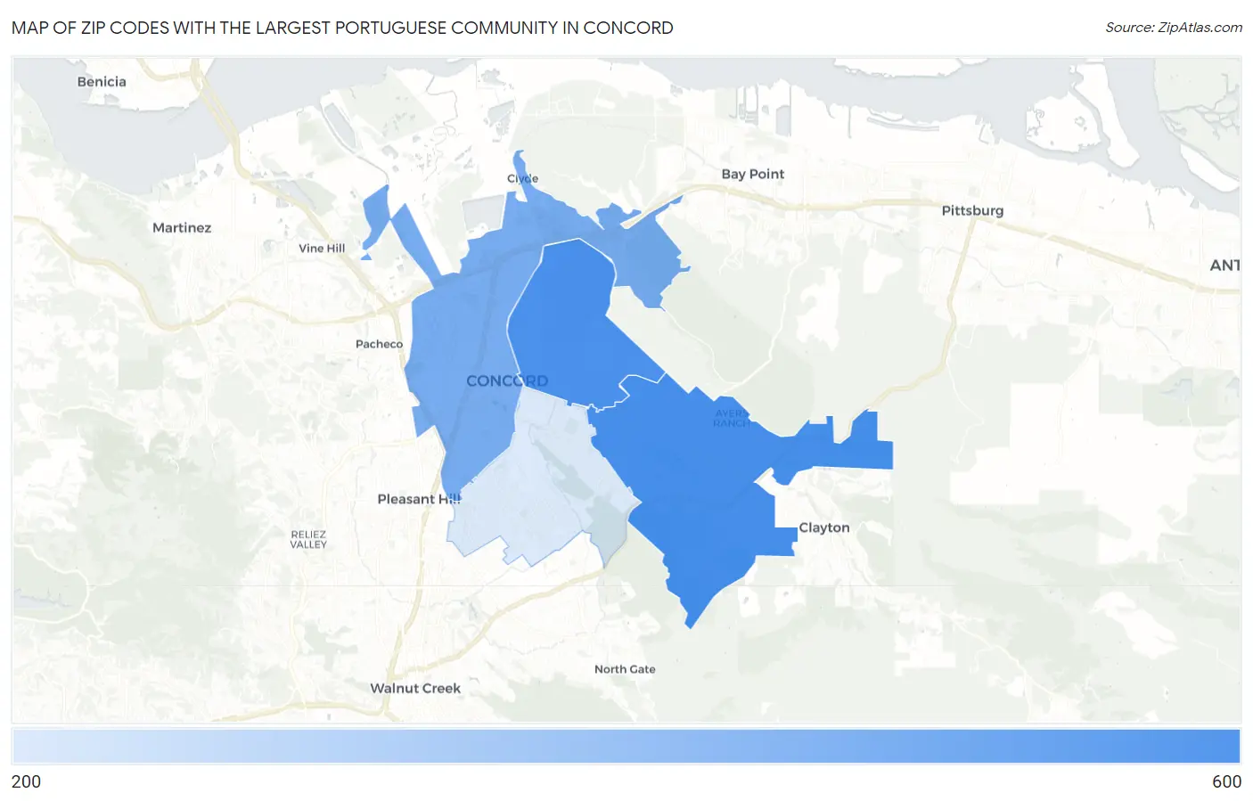 Zip Codes with the Largest Portuguese Community in Concord Map