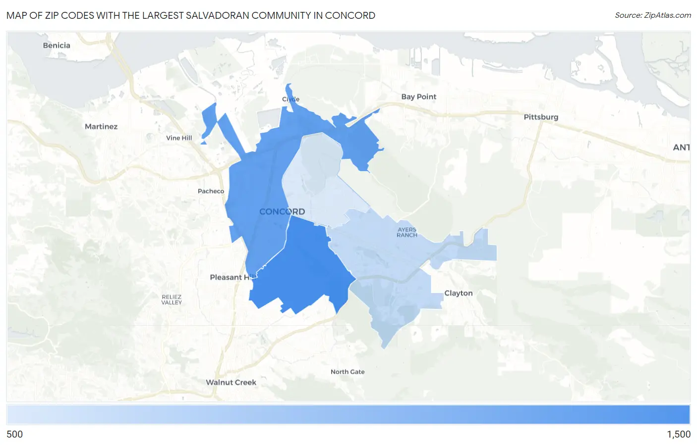 Zip Codes with the Largest Salvadoran Community in Concord Map