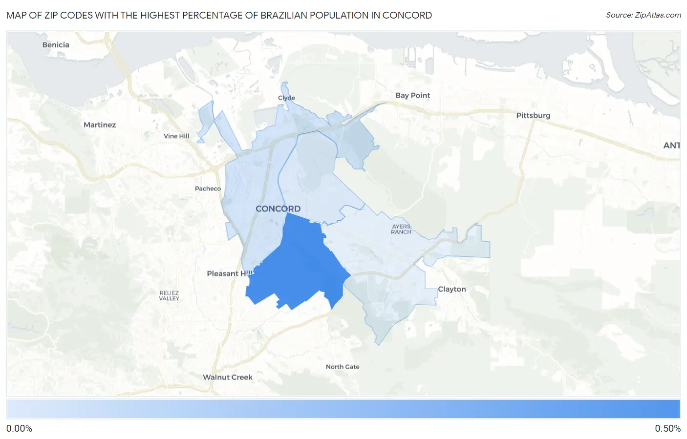 Zip Codes with the Highest Percentage of Brazilian Population in Concord Map