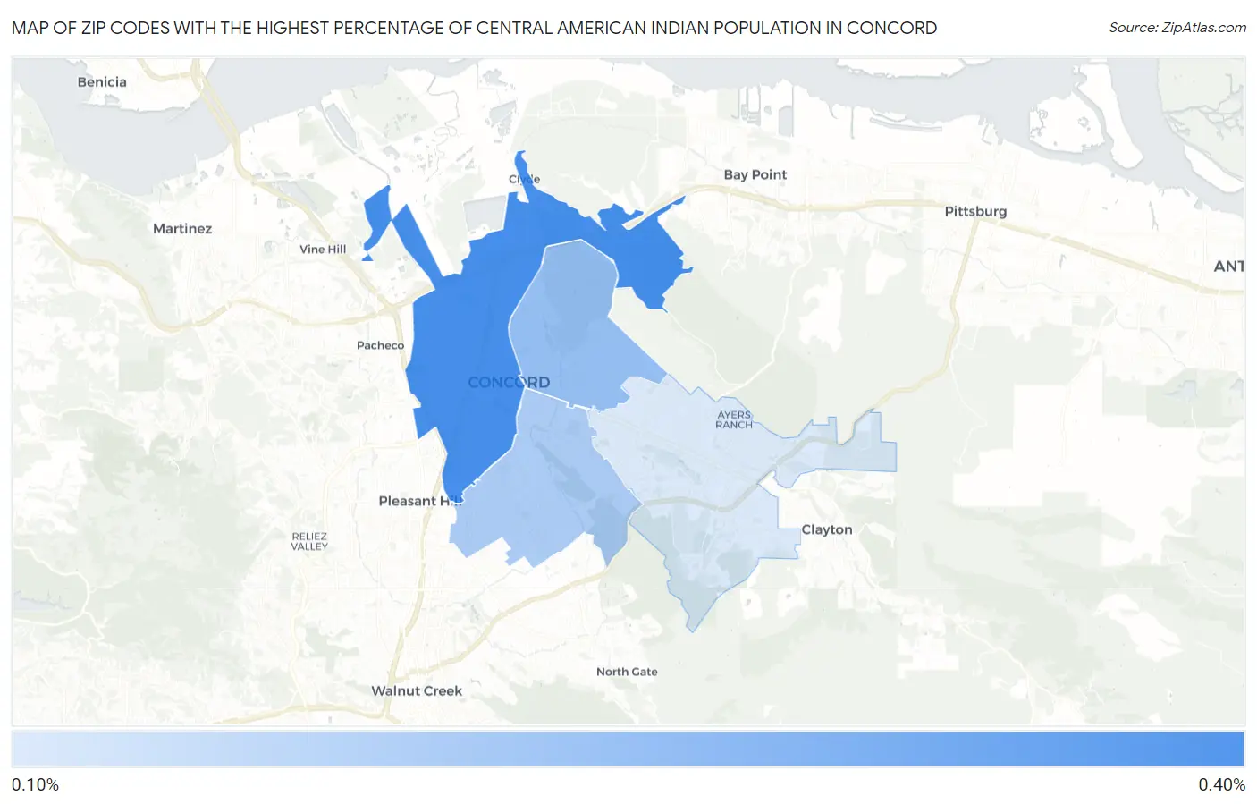 Zip Codes with the Highest Percentage of Central American Indian Population in Concord Map